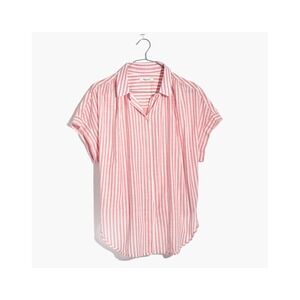 MADEWELL / Rose Stripe Central Tie Back Cotton Tunic Button Up Shirt / Size M